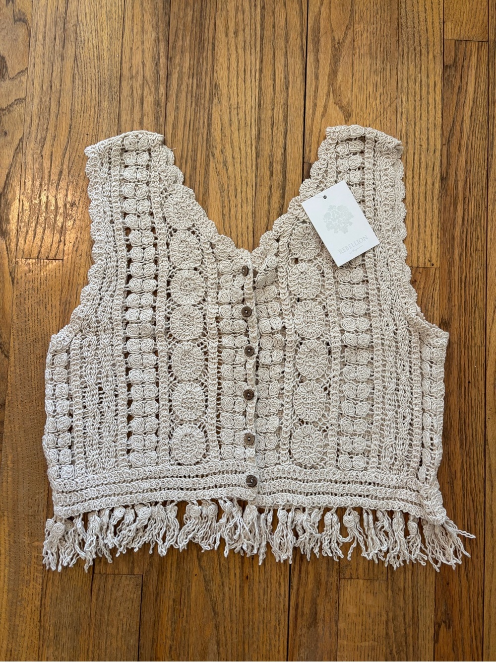 Rebellion Crochet Openwork Vest in Cream